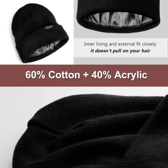 🆕 Women Black Winter Beanie Hats Unisex Cotton Knitted Cuffed Slouchy Skull Cap - Picture 4 of 8